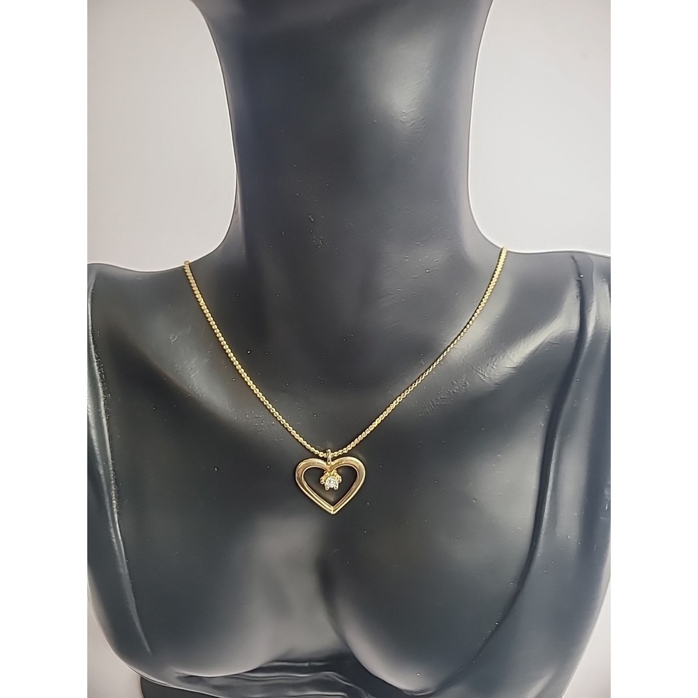 Vintage Gold Tone Heart Crystal Middle Gold Tone Chain Necklace Jewelry Costume - Picture 4 of 11